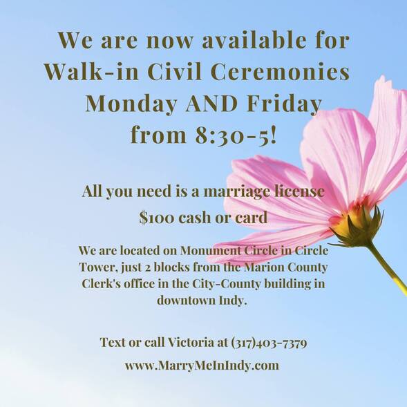 Walk-in Civil Ceremonies Indianapolis. Wedding Officiant.