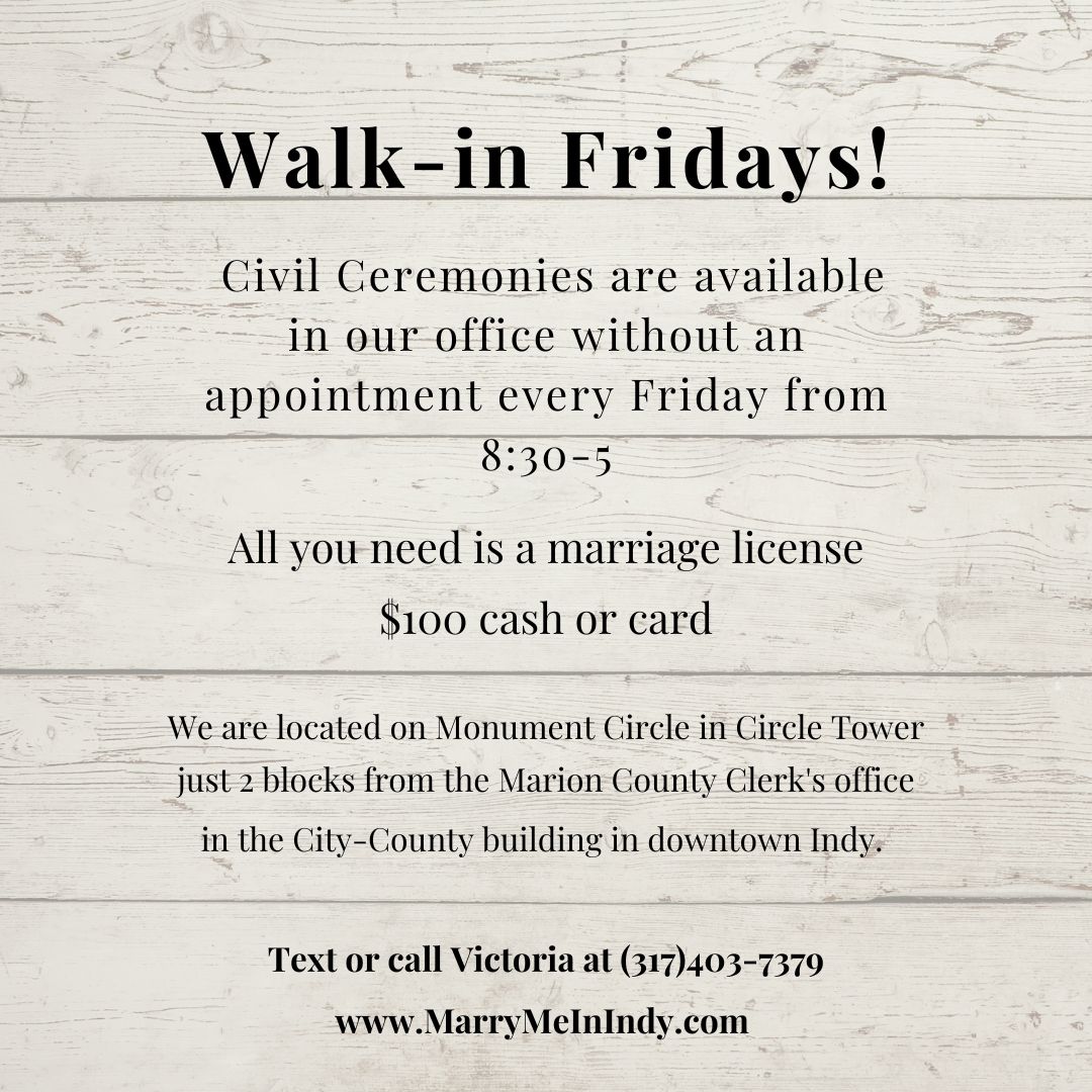 Walk-in Civil Ceremonies Indianapolis. Wedding Officiant.